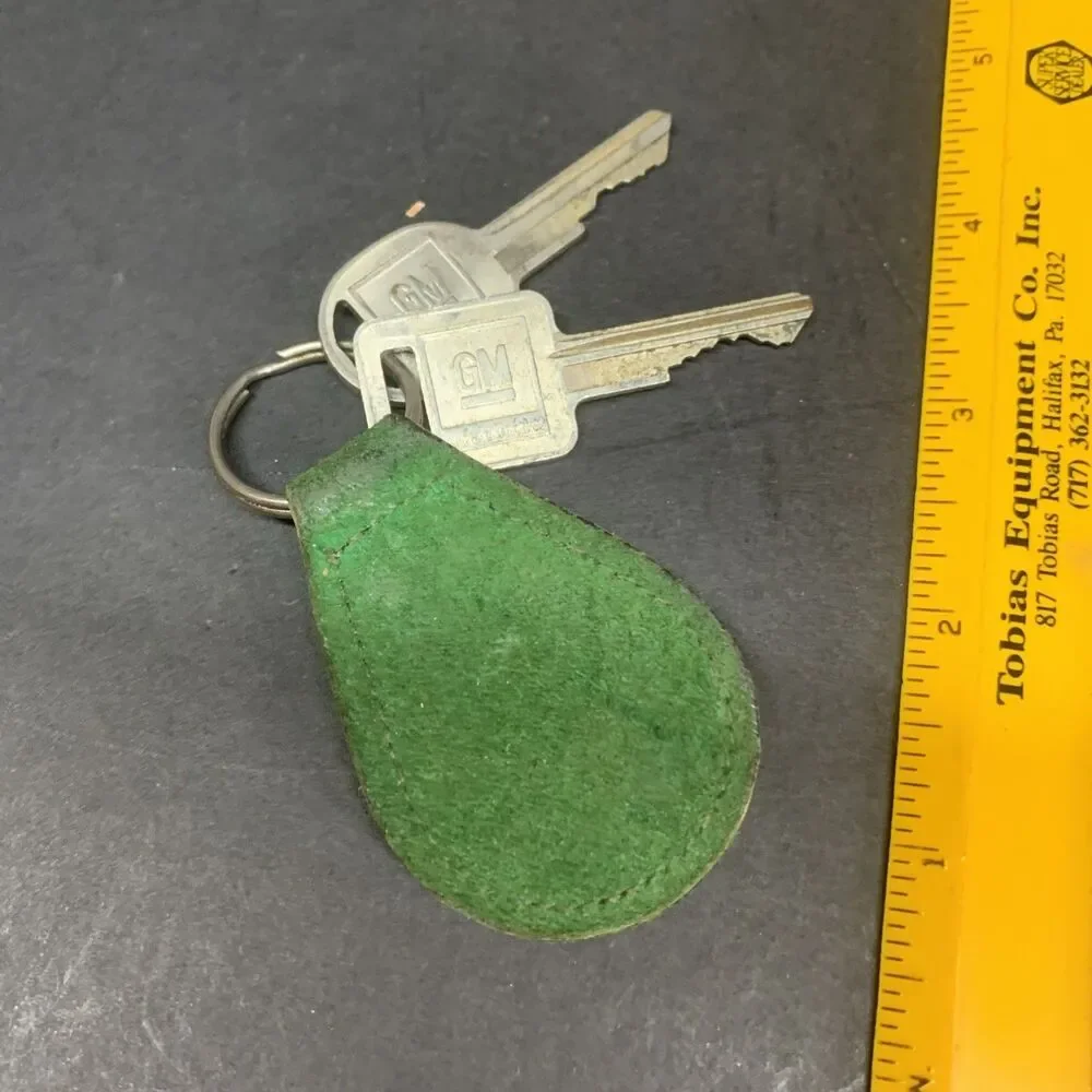 Vintage 70’s/80’s Chevy Impala Green Suede Faux Leather Keychain / Key Ring